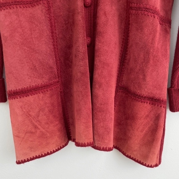 J. Jill Wool Suede Crochet Leather Patchwork Vintage Sweater Cardigan M - Picture 5 of 15